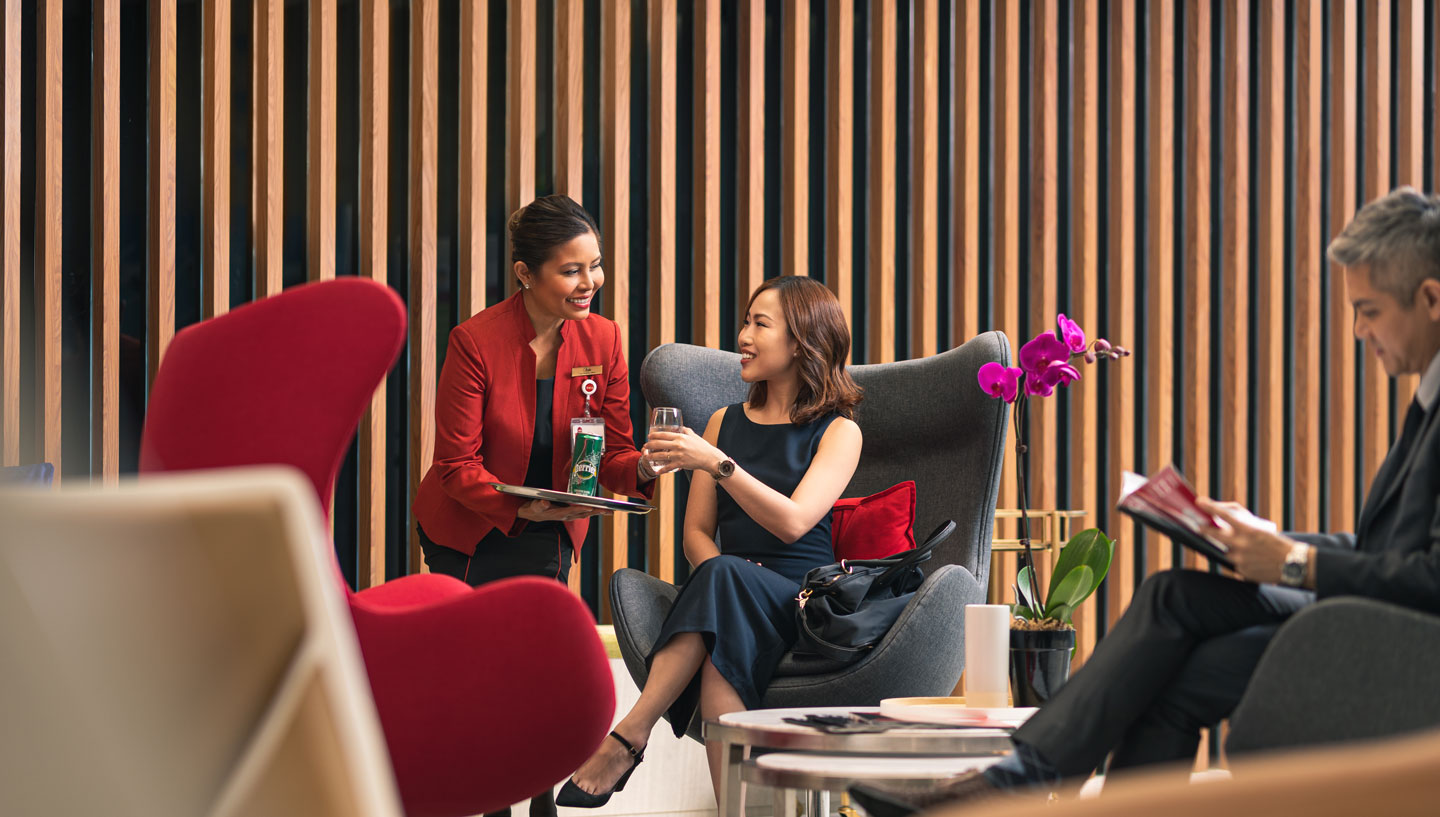 Passenger enjoying comfortable lounge facilities